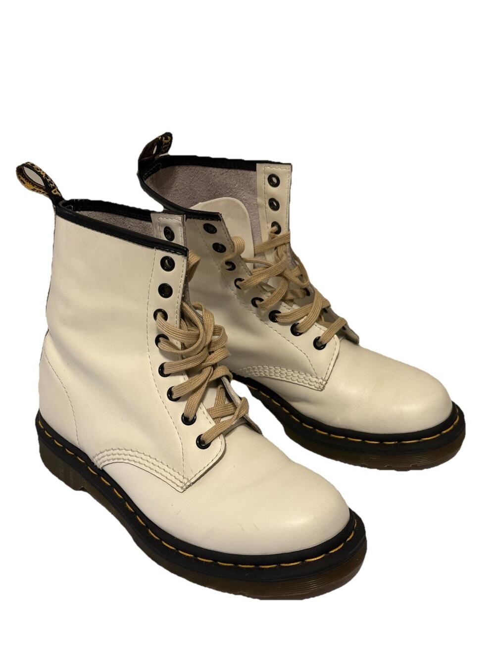Dr. Martens Women's Size US 8 EU 39 White Leather Combat Boots 11821 1460
